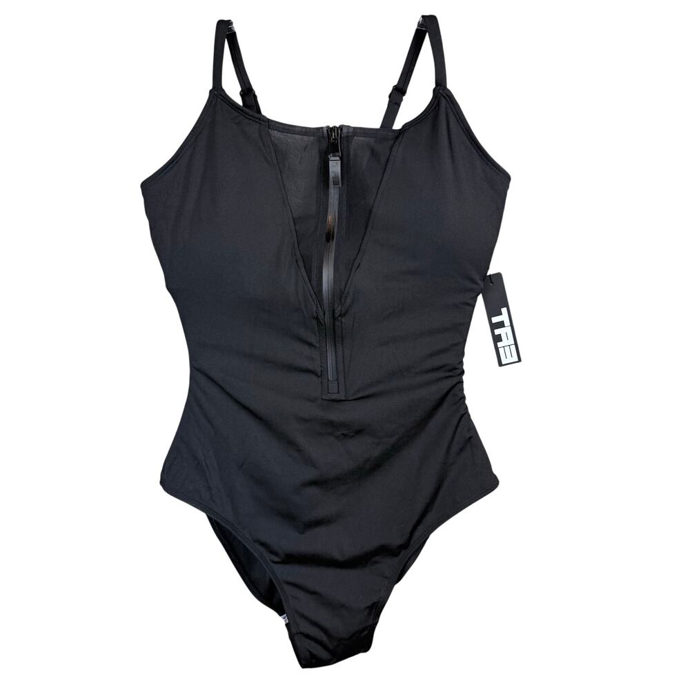TA3 Zippy Black One-Piece Swimsuit Zip Front Lace-Up LARGE - Picture 5 of 7